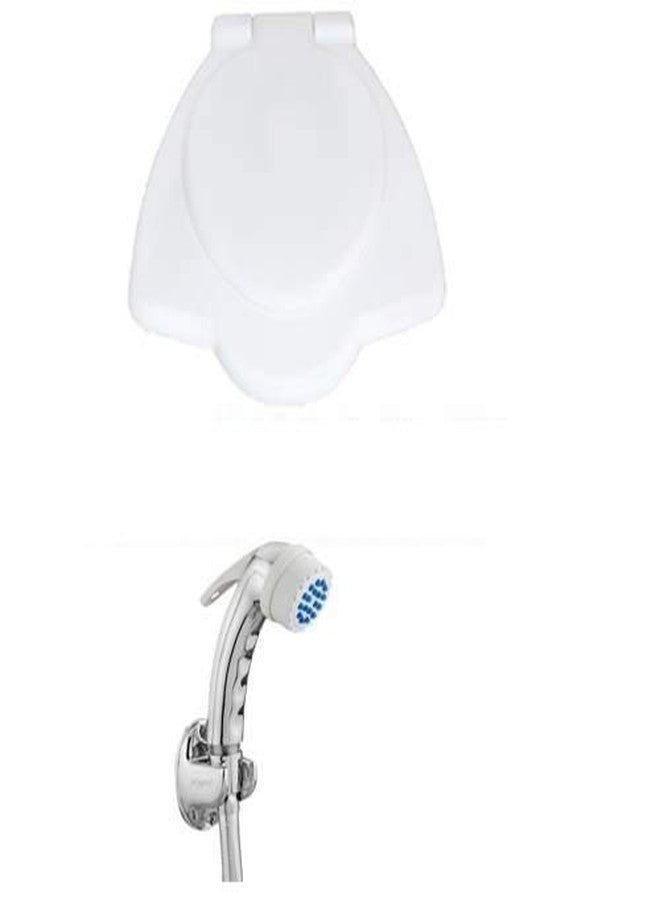 SHRUTI PVC Anglo Indian Heavy Duty Toilet Commode Seat Cover- White + Free SHRUTI ABS Health Faucet with Rubbit Cleaning System,with ABS Wall Hook (Chrome Plated) - (2261White,1175) - Image 1